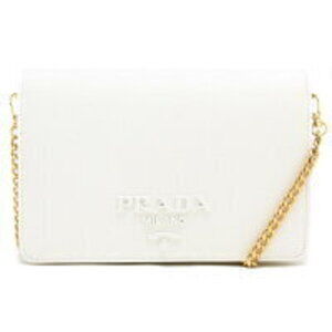 Prada Saffiano Lux Chain Wallet Shoulder Bag Bianco White